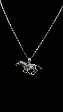 Running Horse Pendant 2mm Curb Chain Necklace